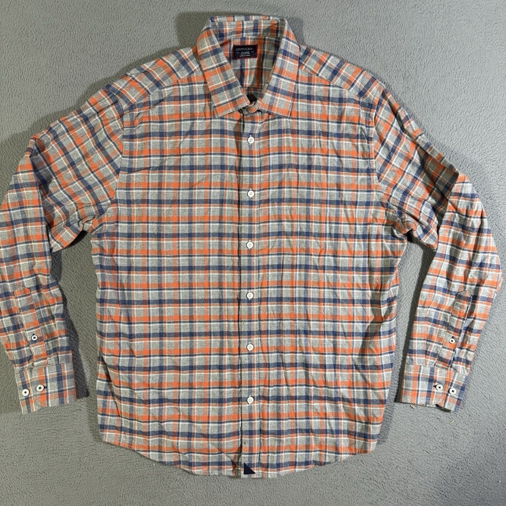 UNTUCKit Flannel Button Up Shirt‎ Men's XL Orange Purple Plaid Classic Cotton